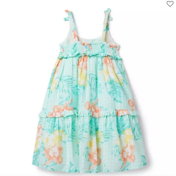 Janie and Jack Mint Floral Kids Dress smocked back with matching headband - Picture 2 of 16